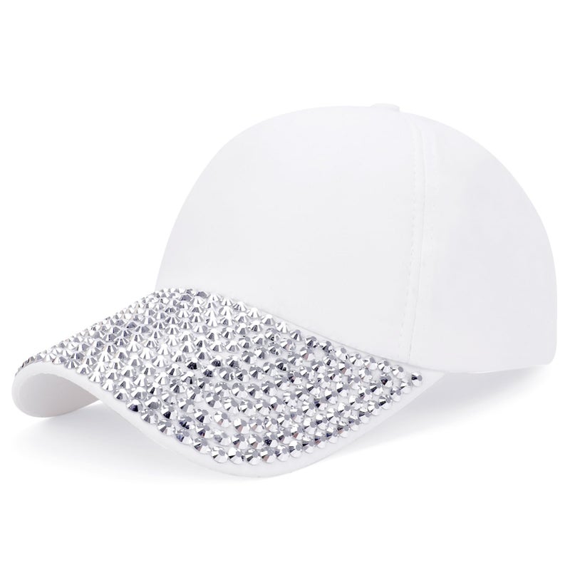 Ztl Womens Studded Rhinestone Baseball Cap Dad Trucker Hat Sparkle Bling Sun Hat A - White - Image 1